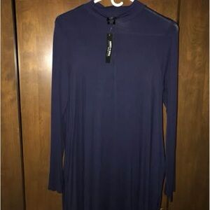 Agnes & Dora Blue Ribbed Long Sleeve Mock Neck Tunic w/ Pockets
